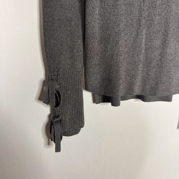 Intermix Small S Gray Cotton Silk Jordana Tie Sleeve Rib Knit Round Neck Sweater - Picture 4 of 9